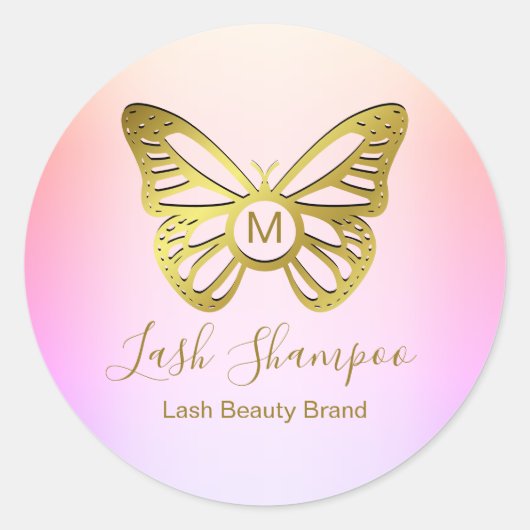 Vlinder Monogram Regenboog Gradiënt Wimper Shampoo Ronde Sticker (Voorkant)