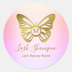 Vlinder Monogram Regenboog Gradiënt Wimper Shampoo Ronde Sticker