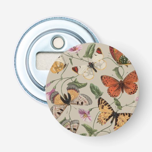Vlinder Mot Natuur Collectie Tekening Button Flesopener (Voorkant)