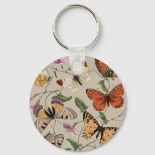 Vlinder Mot Natuur Tekening antieke aquarel Sleutelhanger