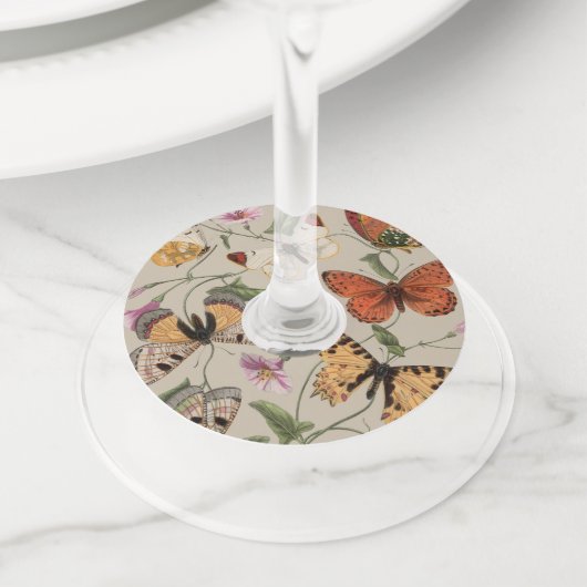 Vlinder Moth Natuur Collectie Tekening Wijnglaslabel (Dichtbij)