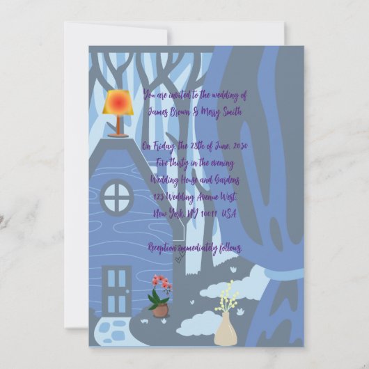 Vlinder Nacht van Liefde en Lichte Lamp Bruiloft Kaart (Achterkant)