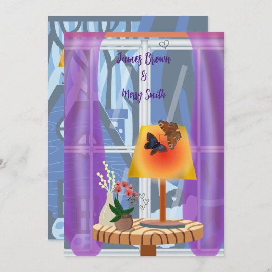Vlinder Nacht van Liefde en Lichte Lamp Bruiloft Kaart (Voorkant / Achterkant)