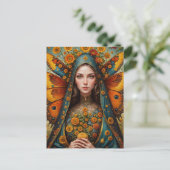 Vlinder non met gele bloem briefkaart (Staand voorkant)