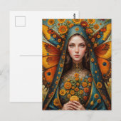 Vlinder non met gele bloem briefkaart (Voorkant / Achterkant)