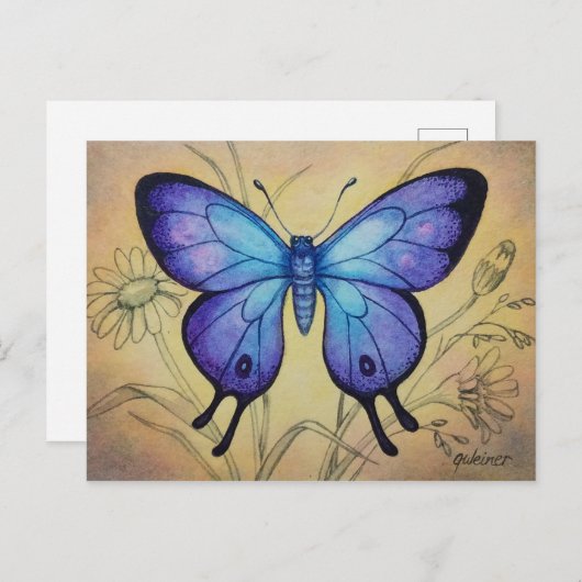 vlinder nr. 5 Waterverf art. Briefkaart (Voorkant / Achterkant)