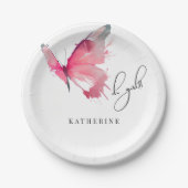 Vlinder Oh Meisje Custom Wit Baby shower Papieren Bordje (Voorkant)