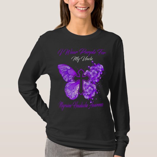 Vlinder oom migraine hoofdpijn bewustzijn t-shirt (Voorkant)