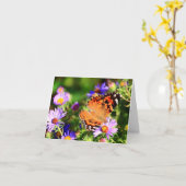 Vlinder op Aster bloemen briefkaart/wenskaart Kaart (Gele Bloem)