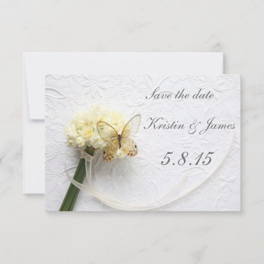 Vlinder op bloem boeket bewaar de datum save the date (Voorkant)