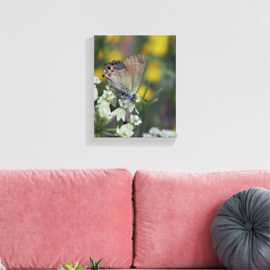 Vlinder op bloem canvas afdruk (Insitu (Woonkamer))