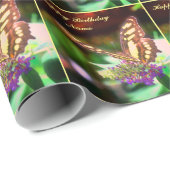 Vlinder op bloem gepersonaliseerde verjaardag cadeaupapier (Rol Hoek)