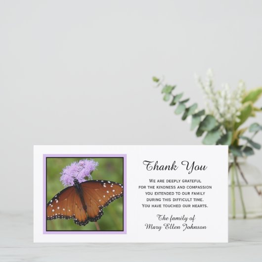 Vlinder op Bloem Sympathie Dank u Bedankkaart (Staand voorkant)