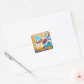  vlinder op bloem vierkante sticker (Envelop)