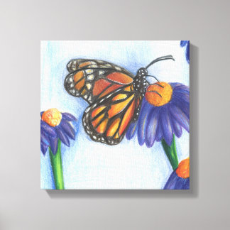 Vlinder op bloemen gewikkeld canvas (30 cm x 30 cm afdruk