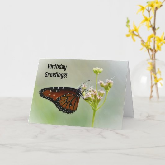vlinder op bloemen Verjaardag Kaart (Gele Bloem)