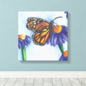 Vlinder op Bloemen Verpakt Canvas (12" x 12") (Insitu (Houten vloer))