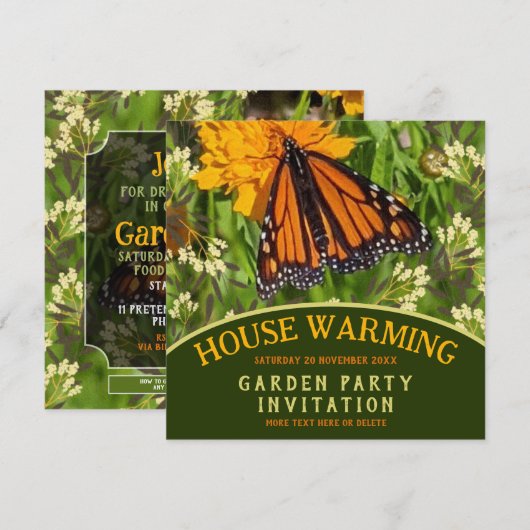 Vlinder op bloementuin Housewarming Party Kaart (Voorkant / Achterkant)