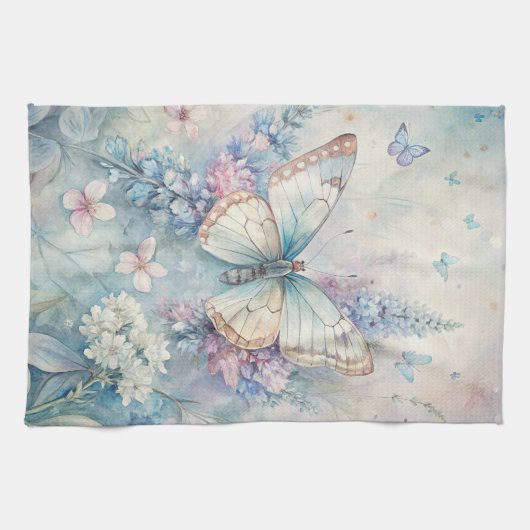  vlinder op de bloemen theedoek (Horizontaal)