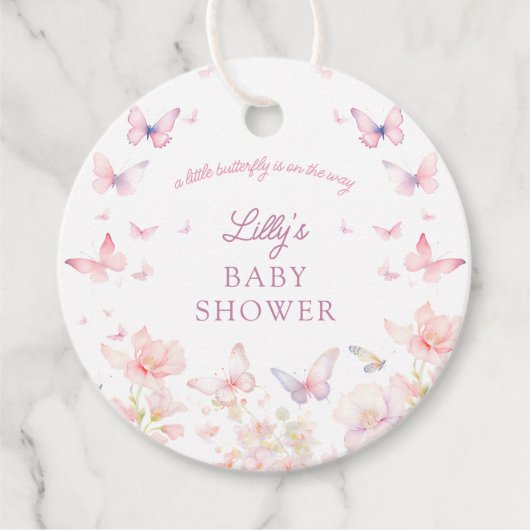 Vlinder op de Way Pink Flowers Baby shower Bedankjes Labels (Voorkant)