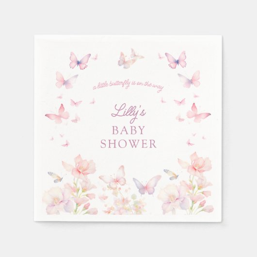 Vlinder op de Way Pink Flowers Baby shower Servet (Voorkant)
