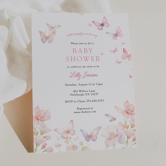 Vlinder op de weg Roze Baby shower Kaart