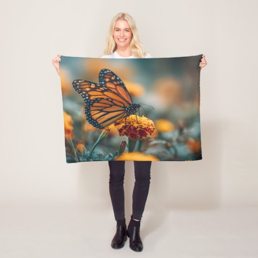 Vlinder op een Afrikaantje Fleece Deken (In situ)