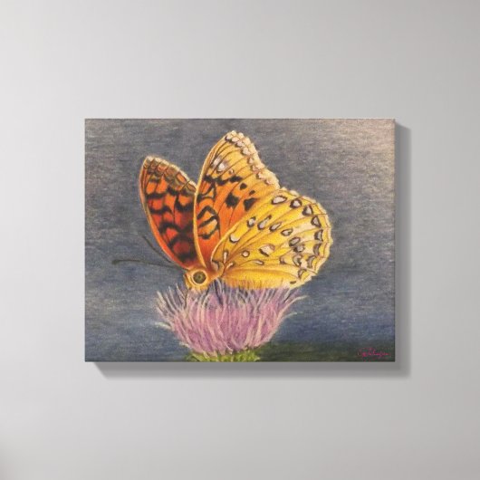 Vlinder op een Distel Canvas Afdruk (Voorkant)