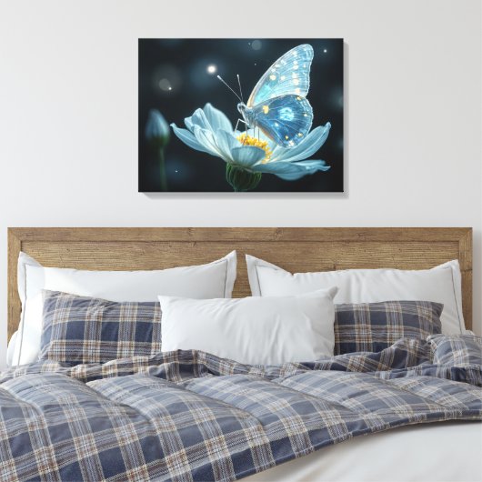 Vlinder op een maanbloem canvas afdruk (Insitu (Slaapkamer))