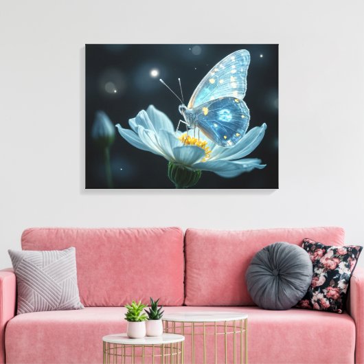 Vlinder op een maanbloem canvas afdruk (Insitu (Woonkamer))