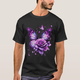 Vlinder op een Paarse gekleurde Rozen bloem vlinde T-shirt