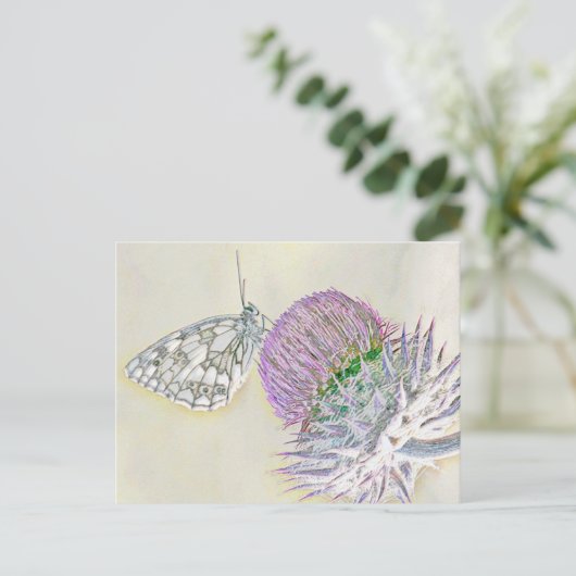 Vlinder op een rode bloem briefkaart (Staand voorkant)