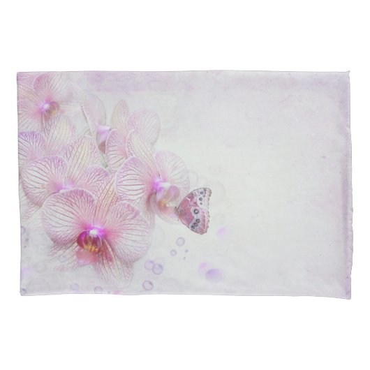 Vlinder op een roze orchidee bloesem met bubbels kussensloop (Voorkant-Links)