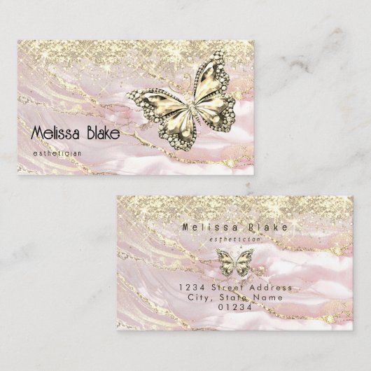 Vlinder op faux gouden sprankeling visitekaartje (Voorkant / Achterkant)