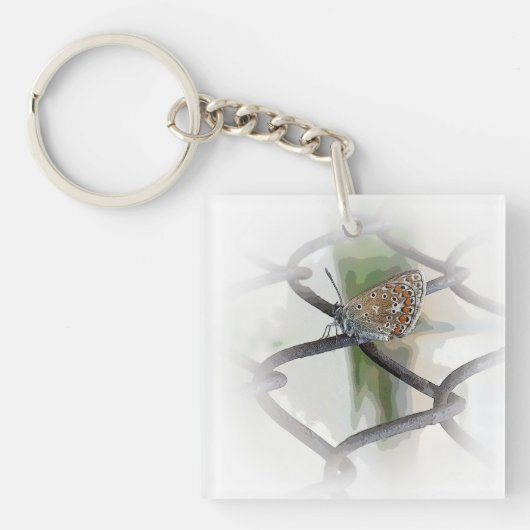 vlinder op hek sleutelhanger (Voorkant)
