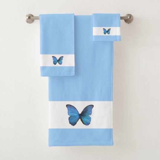 Vlinder op Lichtblauw en Wit Bad Handdoek (Insitu)