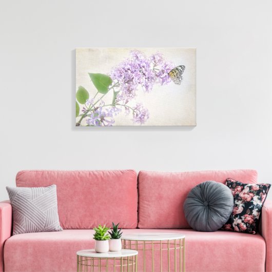 Vlinder op lila bloesem canvas afdruk (Insitu (Woonkamer))