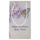 Vlinder op lila klein cadeauzakje (Voorkant)