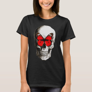 vlinder op menselijke schedel voor mannen vrouwen t-shirt