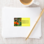 Vlinder op oranje en gele bloemen label (Insitu)