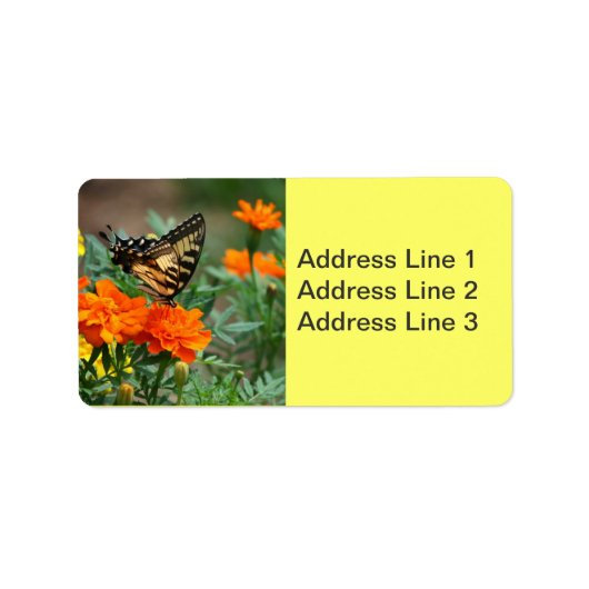 Vlinder op oranje en gele bloemen label (Voorkant)