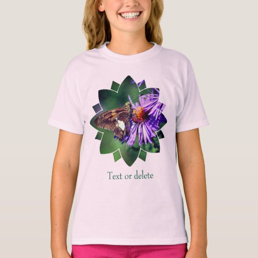 Vlinder Op Paarse Aster Bloem Persoonlijk T-shirt (Voorkant)