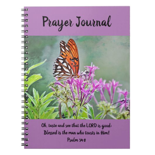  vlinder op paarse bloemen Prayer Journal Notitieboek (Voorkant)