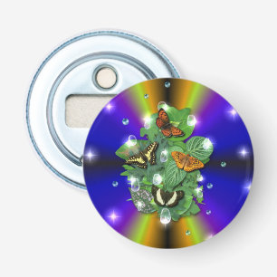 Vlinder op paarse gele Regenboog Button Flesopener