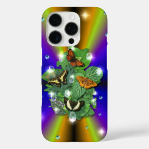 Vlinder op paarse gele Regenboog iPhone 16 Pro Hoesje