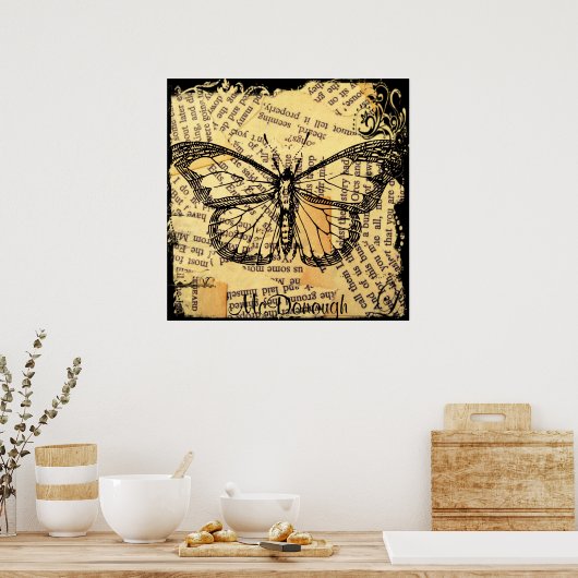  vlinder op papier poster (Keuken)