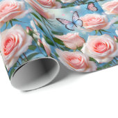Vlinder op roze bloem cadeaupapier (Rol Hoek)