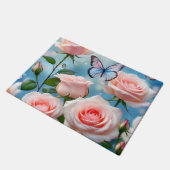 Vlinder op roze bloem deurmat (Schuin)