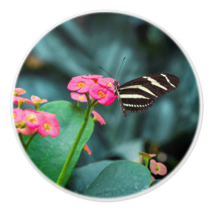 Vlinder op Roze Bloem Fotografie Keramische Knop