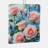 Vlinder op roze bloem keramisch ornament (Rechts)